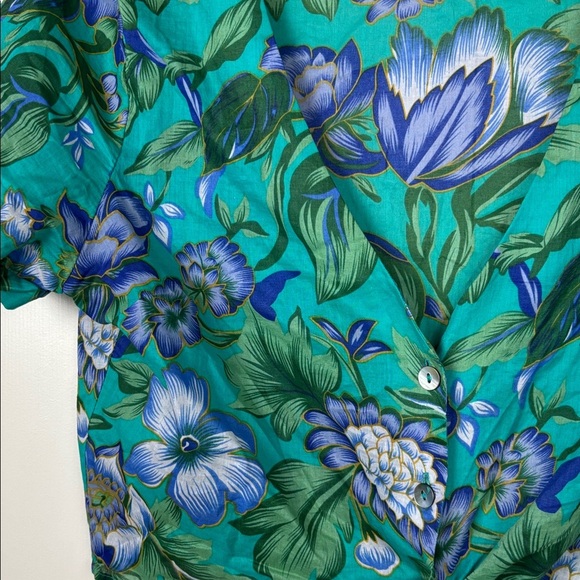 L'Academie Teal and Blue Floral Crop Tie Waist Blouse - L - Picture 5 of 8